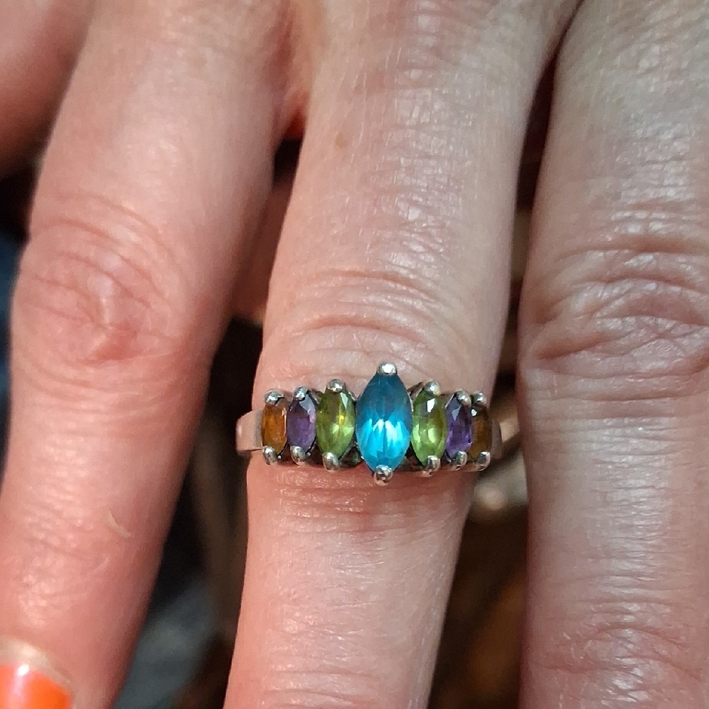925 Multi-Gemstone Ring Size 8 - image 1
